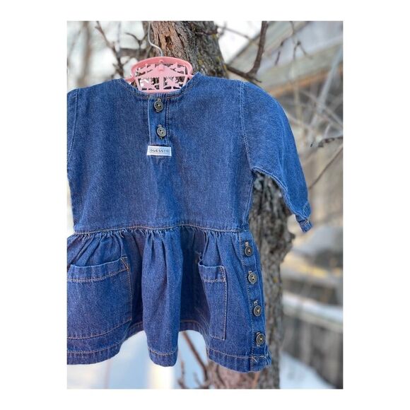 Vintage Guess Denim Dress Infant 6M Long Sleeve 80s 90s Fit & Flare - Picture 4 of 6